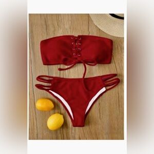 NEW - Red Strapless Bathing Suit Set